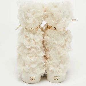 COPY - Chanel White/black Shearling Fur Calf Length Boots